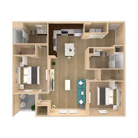 Floor plan for 2 beds, 2 baths, 1090 sqft